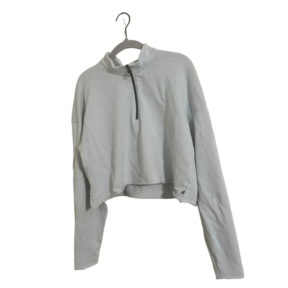 Jason Scott Light Blue Quarter Zip Cropped Sweatshirt Large